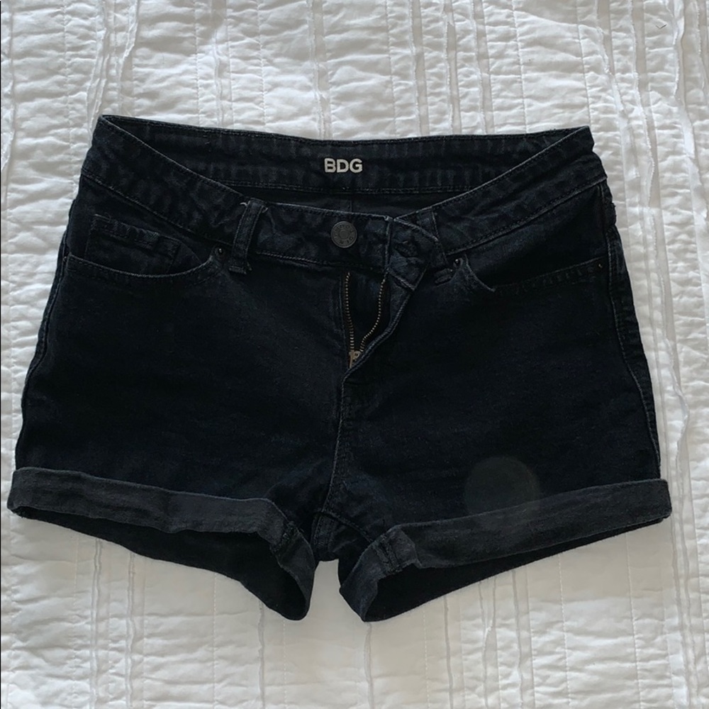 BDG mid rise black denim shorts